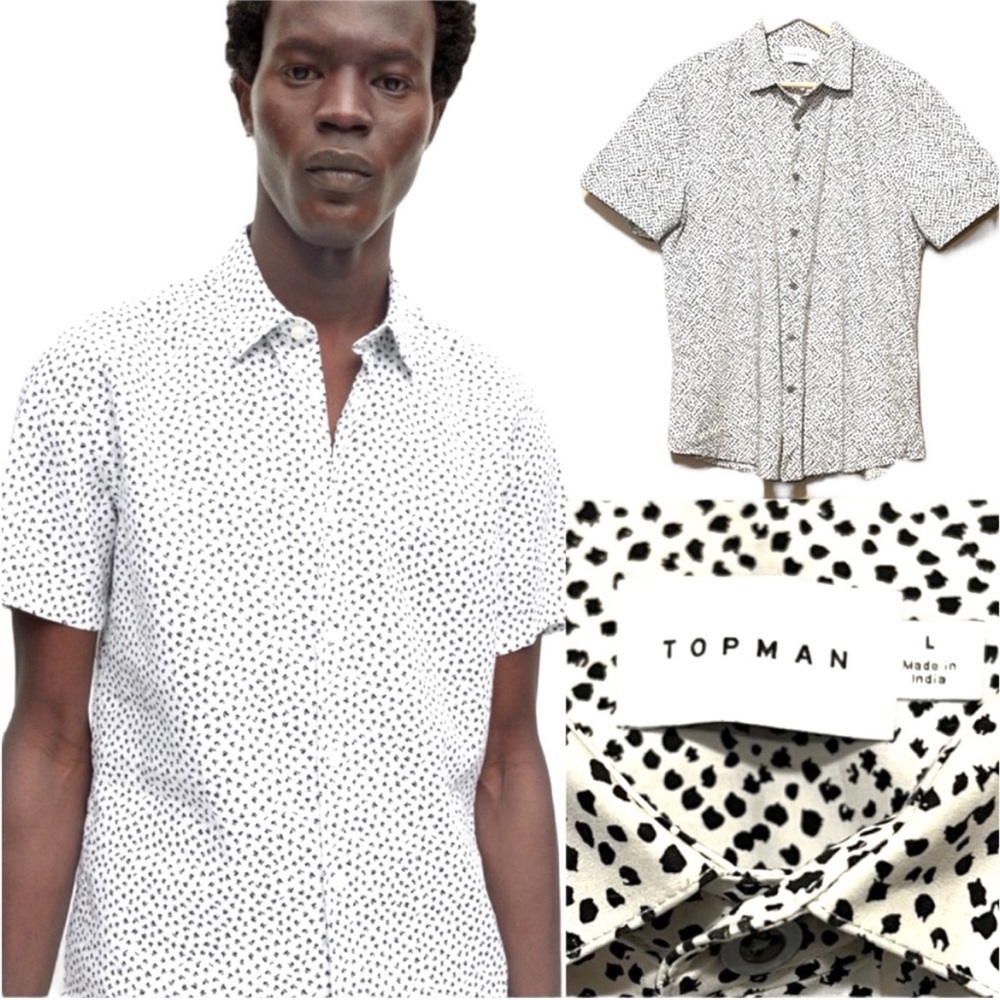 Topman Topshop 100% Cotton Print Short Sleeve Button up shirt Large 42” Chest